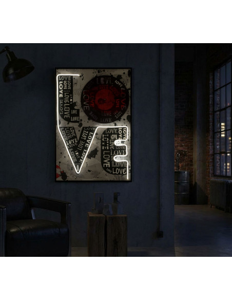 Grande Toile murale imprimée lumineuse 60x90 cm Cadre noir Love 