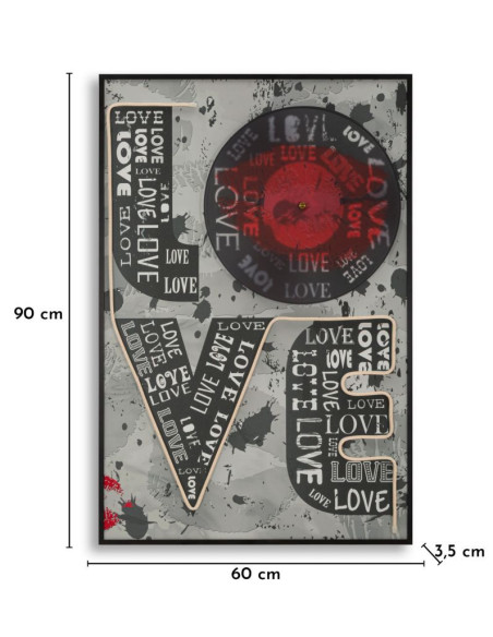 Grande Toile murale imprimée lumineuse 60x90 cm Cadre noir Love 