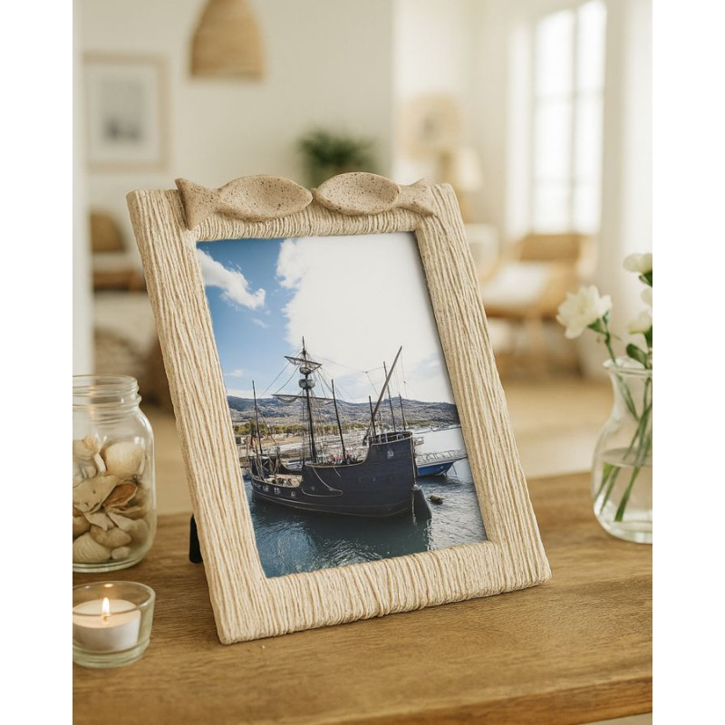 Grand Cadre photo Bord de mer Poissons pour photo 20x25 cm Résine Beige Verre Sand 