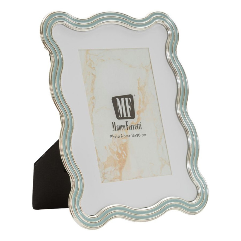 Cadre photo design organique pour photo 15x20 cm Métal Bleu clair Argenté Verre Elizabeth 