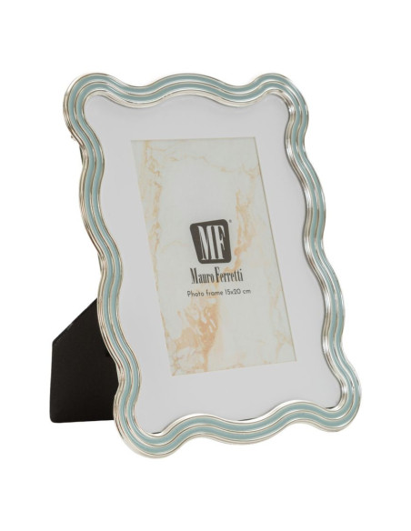 Cadre photo design organique pour photo 15x20 cm Métal Bleu clair Argenté Verre Elizabeth 