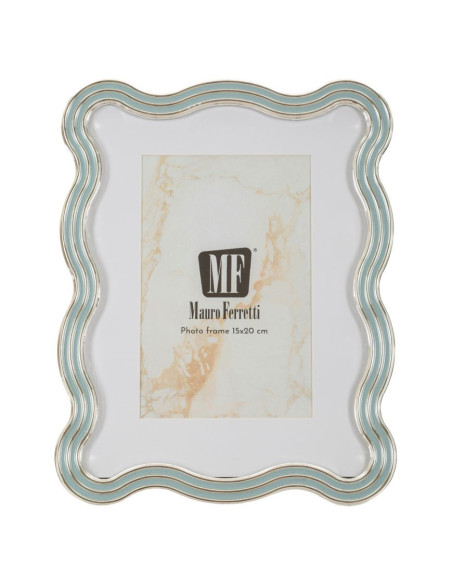 Cadre photo design organique pour photo 15x20 cm Métal Bleu clair Argenté Verre Elizabeth 