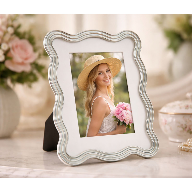 Cadre photo design organique pour photo 15x20 cm Métal Bleu clair Argenté Verre Elizabeth 