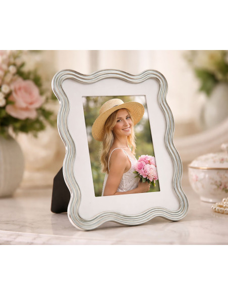 Cadre photo design organique pour photo 15x20 cm Métal Bleu clair Argenté Verre Elizabeth 