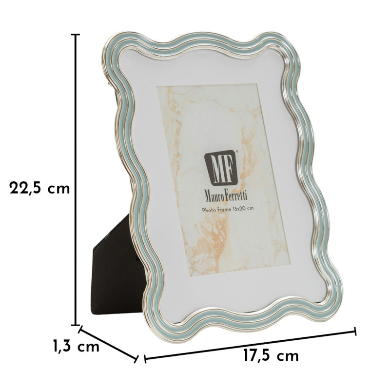 Cadre photo design organique pour photo 15x20 cm Métal Bleu clair Argenté Verre Elizabeth 