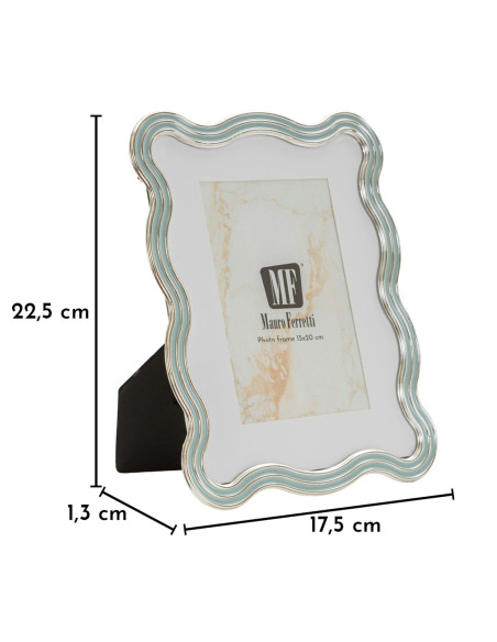 Cadre photo design organique pour photo 15x20 cm Métal Bleu clair Argenté Verre Elizabeth 