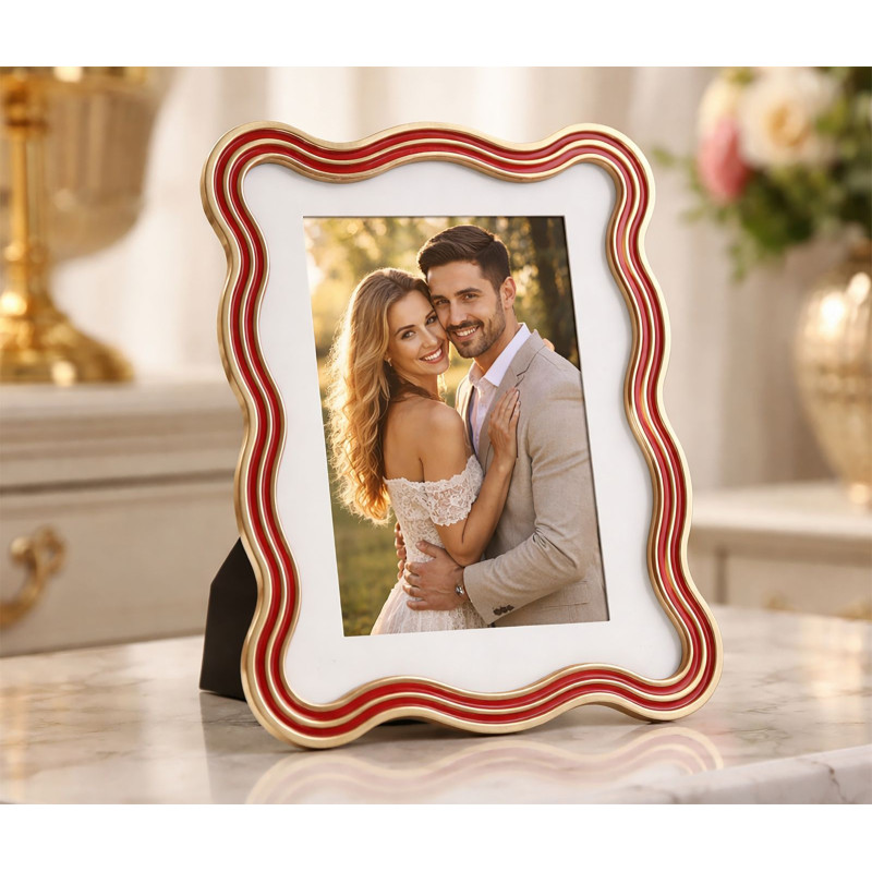 Cadre photo design organique pour photo 15x20 cm Métal Rouge Argenté Verre Elizabeth 