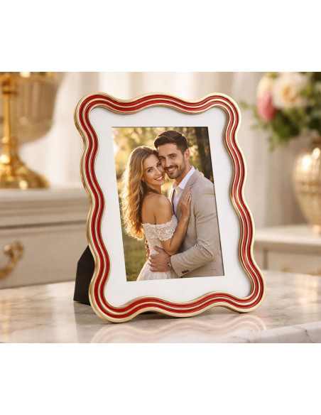 Cadre photo design organique pour photo 15x20 cm Métal Rouge Argenté Verre Elizabeth 