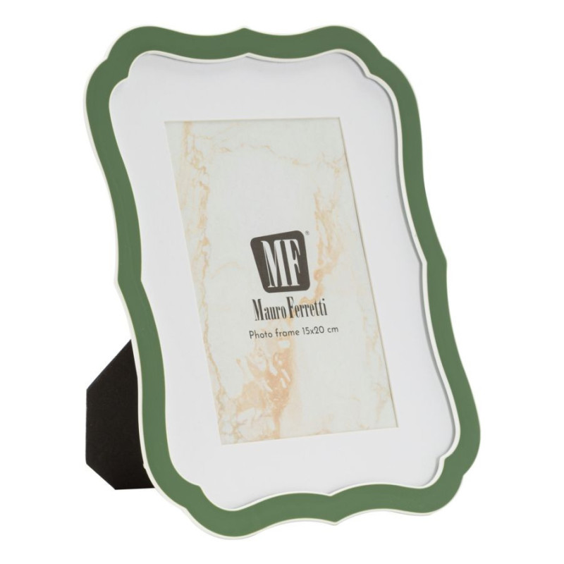 Cadre photo moderne chic Volutes pour photo 15x20 cm Métal Vert Argenté Verre Margot 