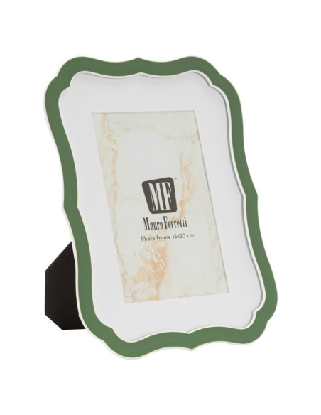 Cadre photo moderne chic Volutes pour photo 15x20 cm Métal Vert Argenté Verre Margot 
