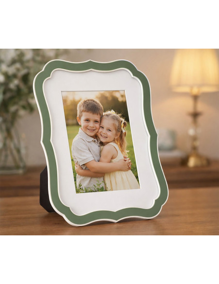Cadre photo moderne chic Volutes pour photo 15x20 cm Métal Vert Argenté Verre Margot 