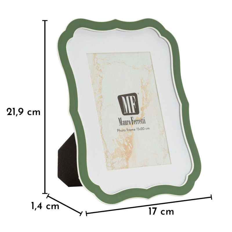Cadre photo moderne chic Volutes pour photo 15x20 cm Métal Vert Argenté Verre Margot 