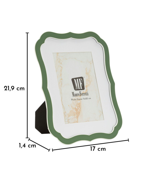 Cadre photo moderne chic Volutes pour photo 15x20 cm Métal Vert Argenté Verre Margot 