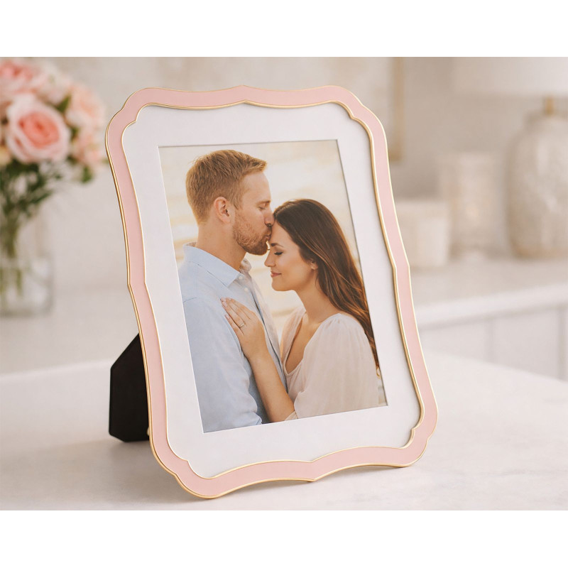 Grand Cadre photo moderne chic Volutes pour photo 20x25 cm Métal Rose Doré Verre Margot 