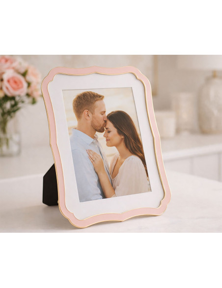 Grand Cadre photo moderne chic Volutes pour photo 20x25 cm Métal Rose Doré Verre Margot 