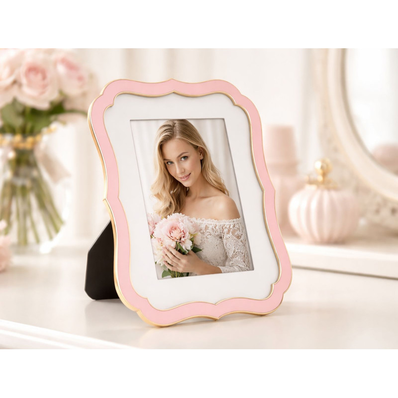 Cadre photo moderne chic Volutes pour photo 15x20 cm Métal Rose Doré Verre Margot 