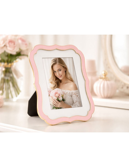Cadre photo moderne chic Volutes pour photo 15x20 cm Métal Rose Doré Verre Margot 