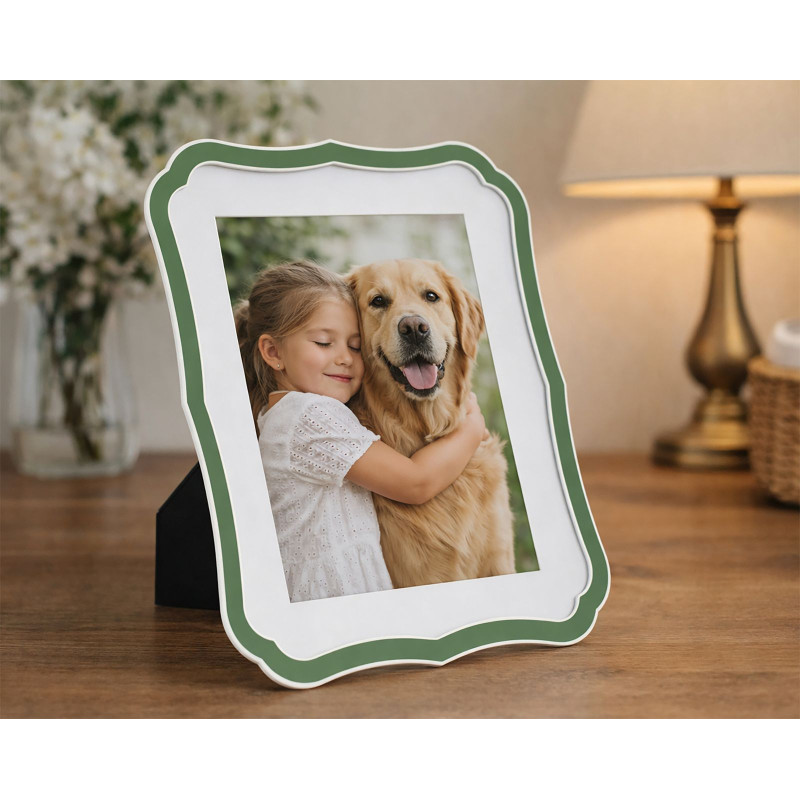 Grand Cadre photo moderne chic Volutes pour photo 20x25 cm Métal Vert Argenté Verre Margot 