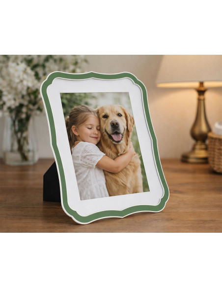 Grand Cadre photo moderne chic Volutes pour photo 20x25 cm Métal Vert Argenté Verre Margot 