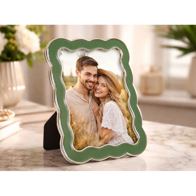 Cadre photo design organique pour photo 15x20 cm Métal Vert Argenté Verre Charlotte 