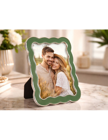 Cadre photo design organique pour photo 15x20 cm Métal Vert Argenté Verre Charlotte 