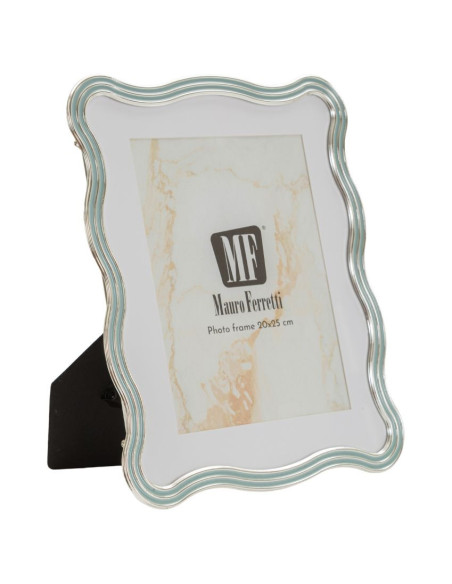 Grand Cadre photo design organique pour photo 20x25 cm Métal Bleu clair Argenté Verre Elizabeth 