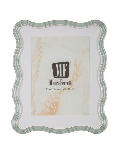 Grand Cadre photo design organique pour photo 20x25 cm Métal Bleu clair Argenté Verre Elizabeth 