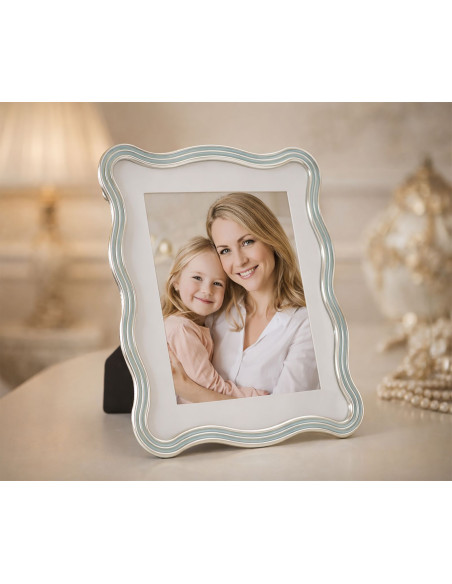 Grand Cadre photo design organique pour photo 20x25 cm Métal Bleu clair Argenté Verre Elizabeth 