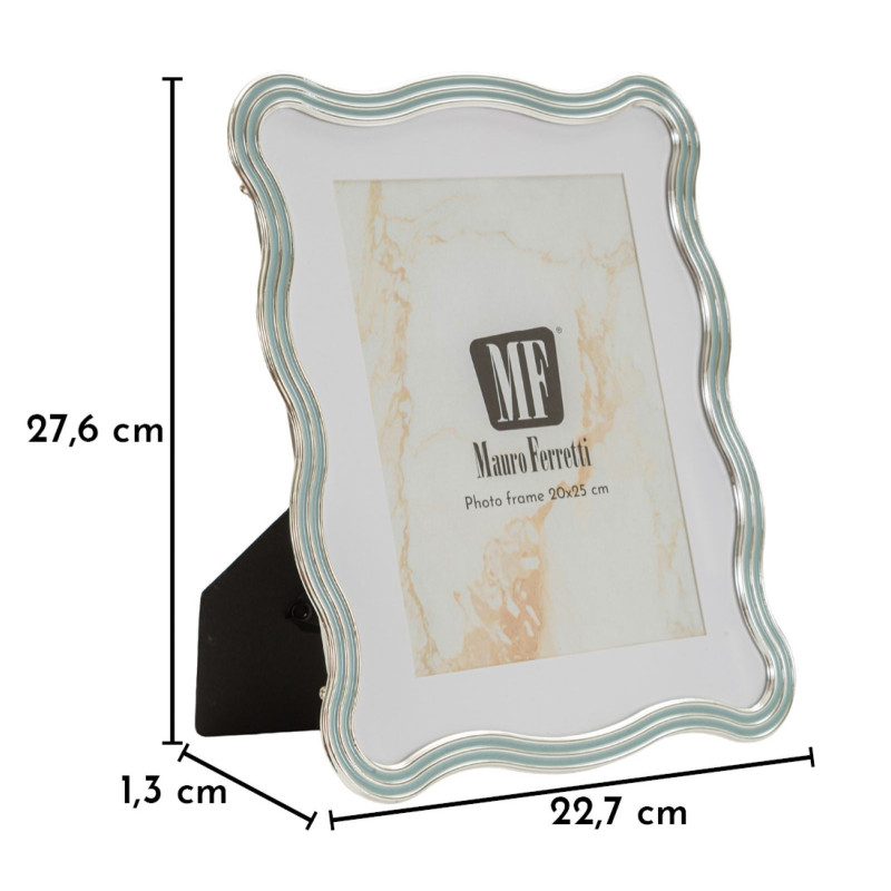 Grand Cadre photo design organique pour photo 20x25 cm Métal Bleu clair Argenté Verre Elizabeth 