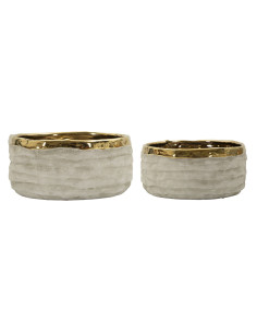 Lot de 2 cache-pots design Rond Céramique Gris Doré Lima 