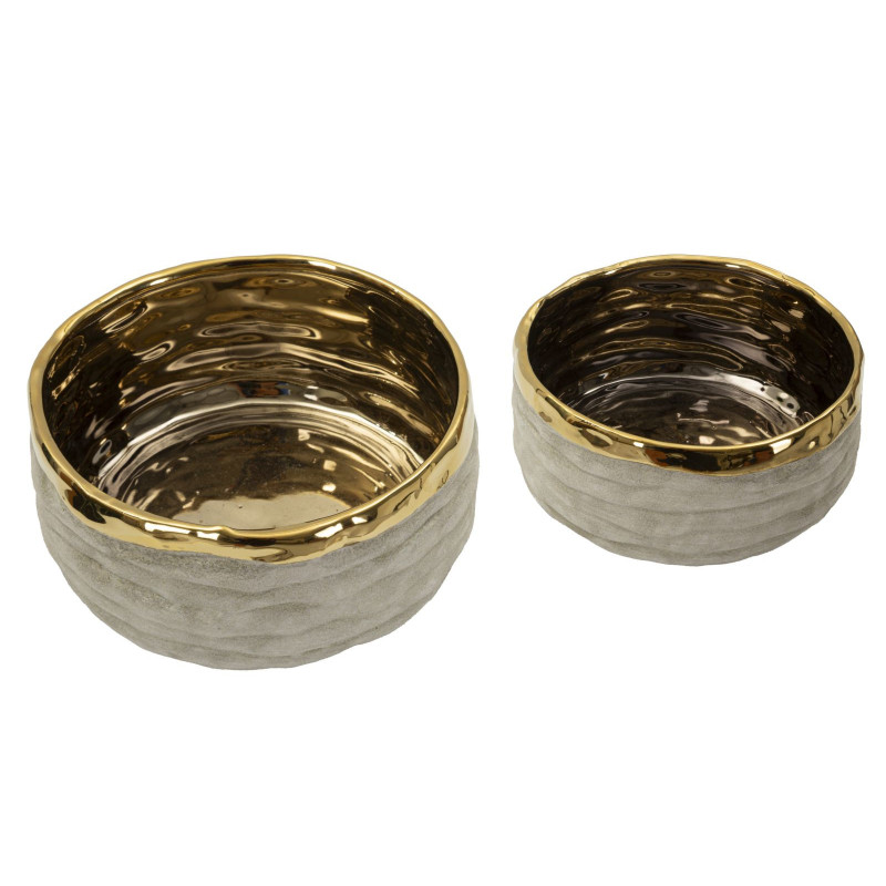 Lot de 2 cache-pots design Rond Céramique Gris Doré Lima 