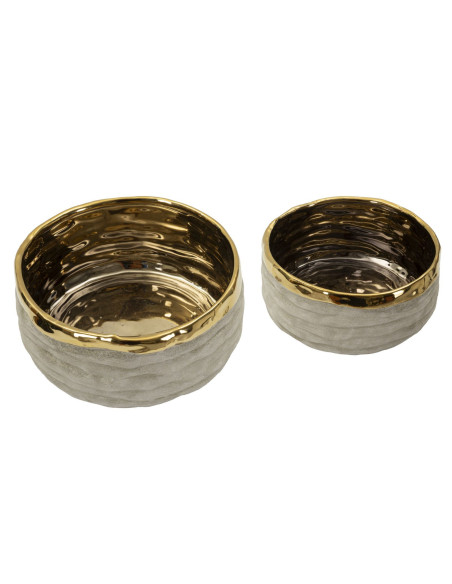 Lot de 2 cache-pots design Rond Céramique Gris Doré Lima 