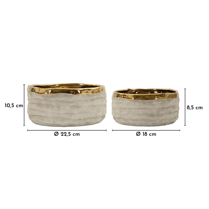 Lot de 2 cache-pots design Rond Céramique Gris Doré Lima 