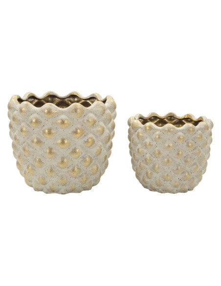 Lot de 2 cache-pots design Rond Céramique Gris Doré Pepitas 