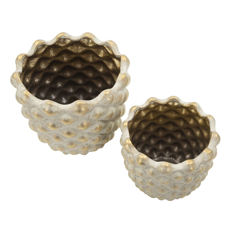 Lot de 2 cache-pots design Rond Céramique Gris Doré Pepitas 