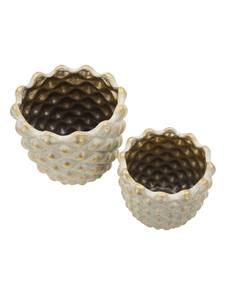 Lot de 2 cache-pots design Rond Céramique Gris Doré Pepitas 