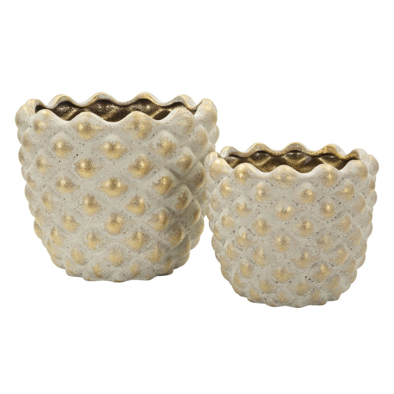 Lot de 2 cache-pots design Rond Céramique Gris Doré Pepitas 