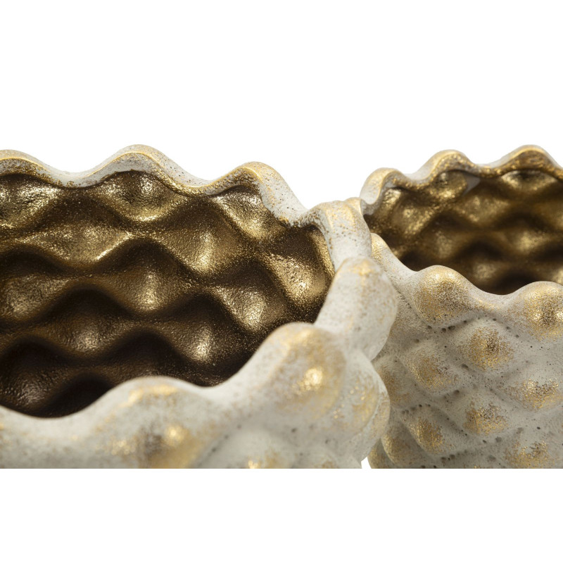 Lot de 2 cache-pots design Rond Céramique Gris Doré Pepitas 