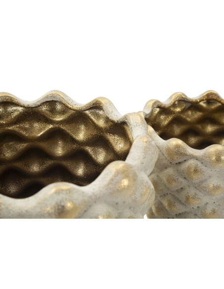 Lot de 2 cache-pots design Rond Céramique Gris Doré Pepitas 