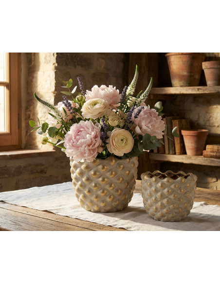 Lot de 2 cache-pots design Rond Céramique Gris Doré Pepitas 