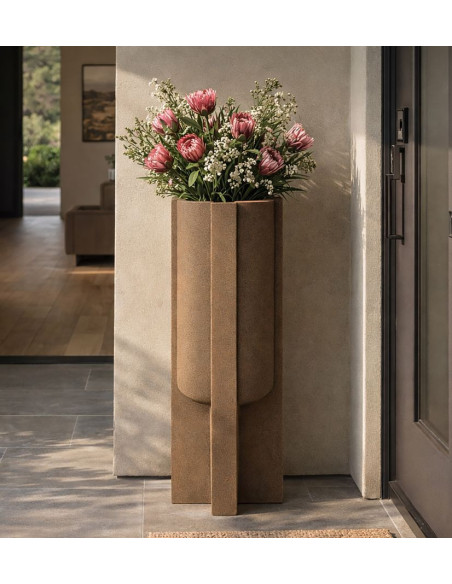 Grand Cache-pot de jardin Vase design Hauteur 101 cm Résine Marron Moai 