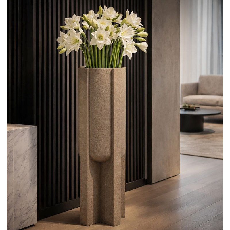 Grand Cache-pot de jardin Vase design Hauteur 101 cm Résine Marron Moai 