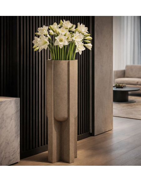 Grand Cache-pot de jardin Vase design Hauteur 101 cm Résine Marron Moai 