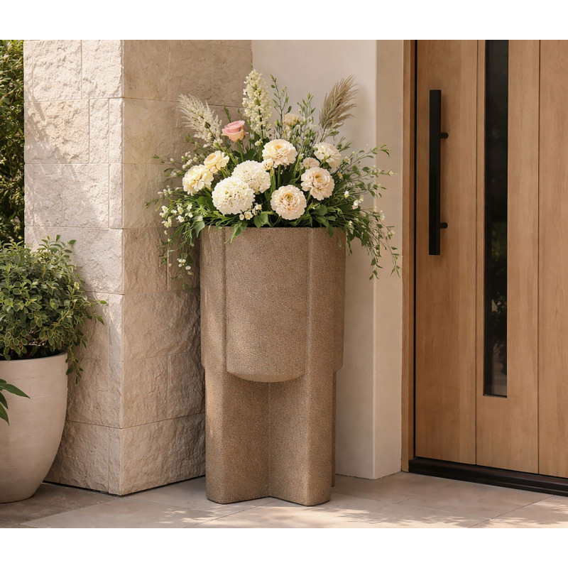 Grand Cache-pot de jardin Vase design Hauteur 80 cm Résine Marron Moai 