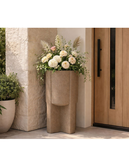 Grand Cache-pot de jardin Vase design Hauteur 80 cm Résine Marron Moai 