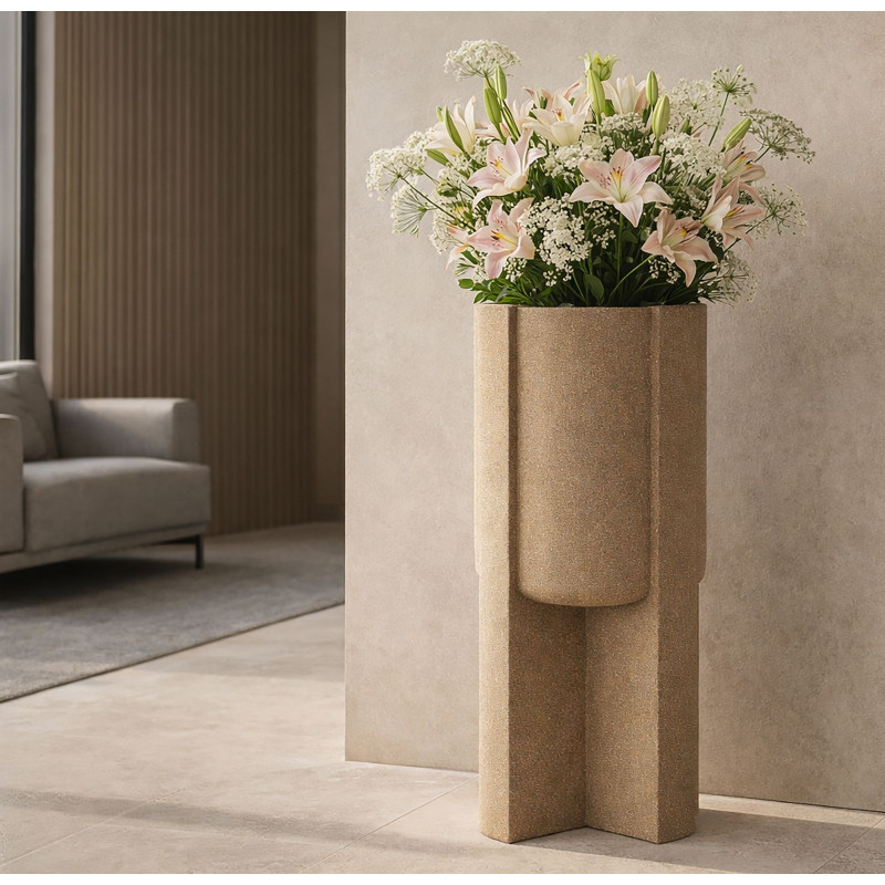 Grand Cache-pot de jardin Vase design Hauteur 80 cm Résine Marron Moai 