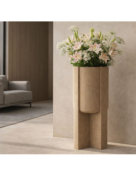 Grand Cache-pot de jardin Vase design Hauteur 80 cm Résine Marron Moai 