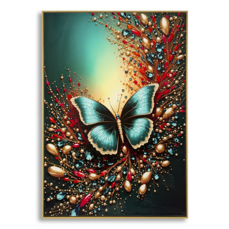 Grande Toile murale imprimée Papillon envol 70x100 cm Cadre doré Butterfly 
