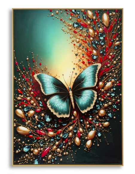Grande Toile murale imprimée Papillon envol 70x100 cm Cadre doré Butterfly 