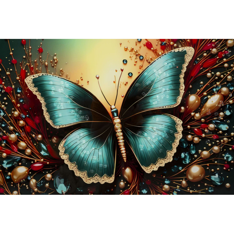 Grande Toile murale imprimée Papillon envol 70x100 cm Cadre doré Butterfly 